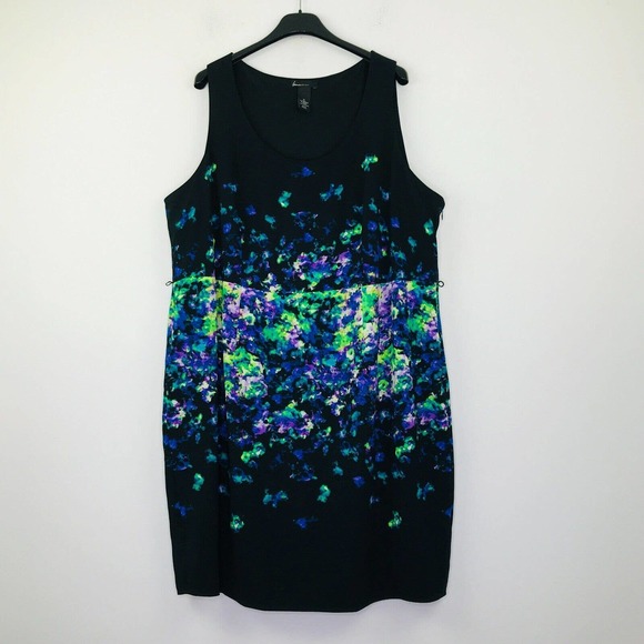 Lane Bryant Womens 24 Dress Black Green Watercolor Floral Sleeveless Sheath CS13 - Picture 1 of 5